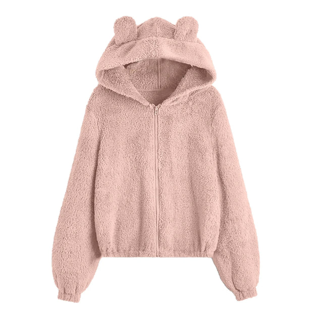 Kawaii Hoodies Women Harajuku Hoodie Sweatshirts Oversize Itself Hoody Bear Ears Warm Plush Hoodie Pink Clothes Sudaderas Худи