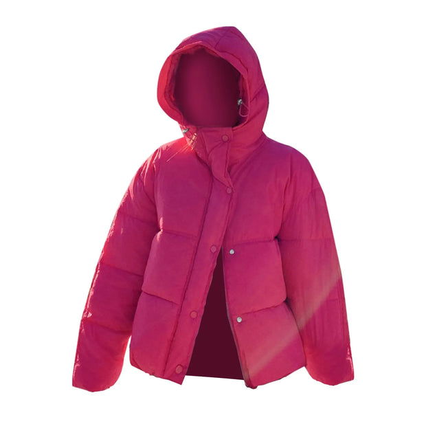 Women's Winter Puffer Jacket Long Sleeve Zip Up Warm Short Down Hooded Coats Threads Women Clothes Fleece Jacket Women