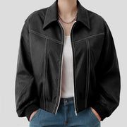 Women'S Faux Leather Motorcycle Jacket Oversized Zip Up Winter Coat Outerwear Fall Fashion Clothes Warm Casual Jackets For Women