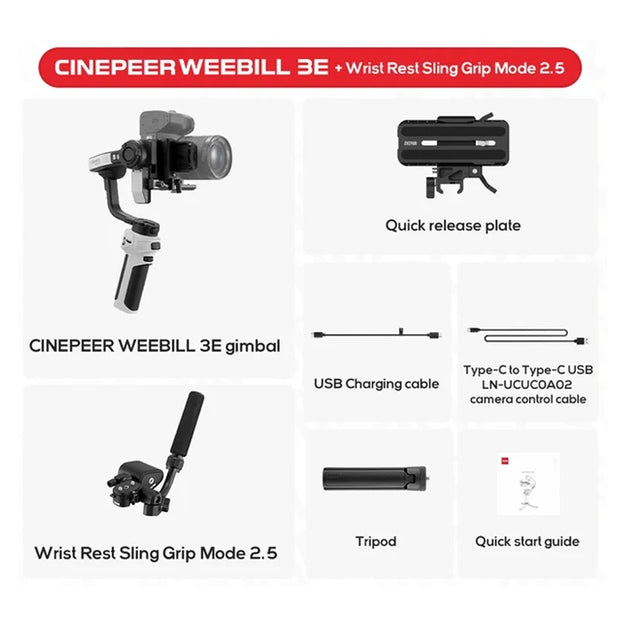 ZHIYUN Official CINEPEER WEEBILL 3E Handheld Camera Gimbal Stabilizer 3-Axis Cameras Gimbals for DSLR Mirrorless Cameras