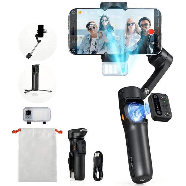 hohem Official V3 Smartphone Stabilizer Ai Face Tracking 3-Axis Phone Gimbal Built-in Selfie Stick Portable iPhone16/Samsung