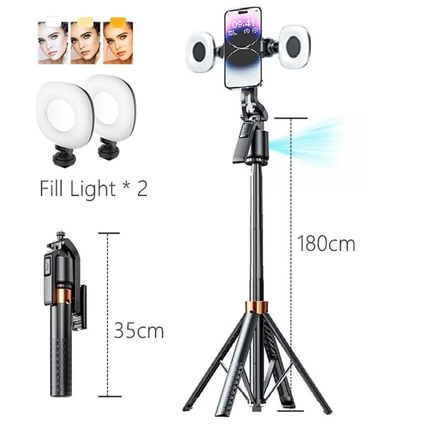 180cm/70.9in Tall 360°Rotation Gimbals Stabilizer Bluetooth Selfie Stick Face Track Phone Holder Tripod for Mobile Camera GoPro