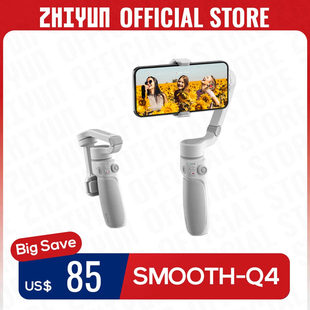 ZHIYUN Official Smooth Q4 Smartphone Gimbal Phone Gimbals 3-Axis Handheld Stabilizer for iPhone 15 pro max/HUAWEI/Samsung/Xiaomi