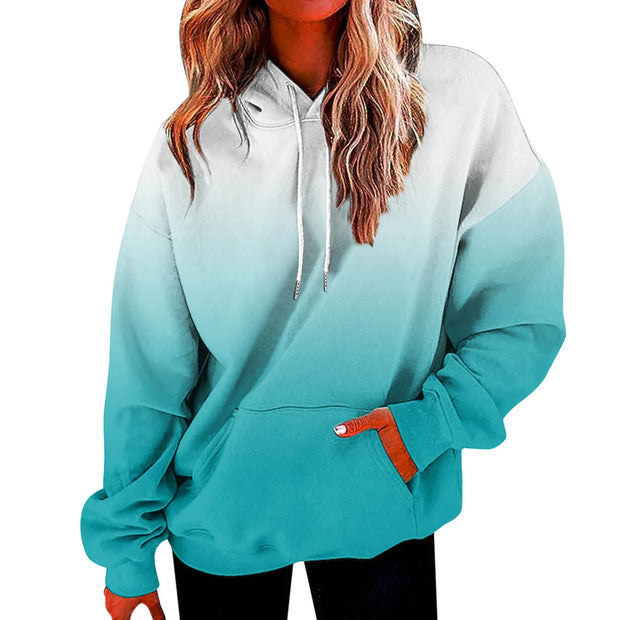 Oversized Hoodies Women Gradient Color Loose Fit Sports Sweatshirt Female Warm Plush Drawstring Hooded Pullovers Winter Clothes