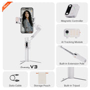 hohem Official V3 Smartphone Stabilizer Ai Face Tracking 3-Axis Phone Gimbal Built-in Selfie Stick Portable iPhone16/Samsung