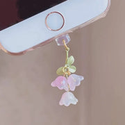 Cute Pink Lily Of The Valley Phone Charm Flower Green Leaf Dust Plug