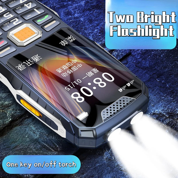 Low Price Rugged Outdoor Push Button Cellphone Shockproof Durable Two Torch Elderly Cheap Mobile Phone Large Capacity Big Screen
