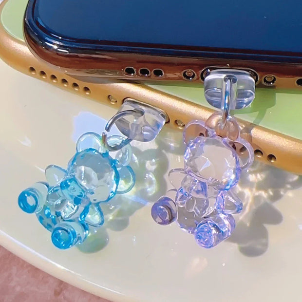 Charging Port Crystal Anti Dust Plug Cute Bear Cell Phone Charm Pendant Accessories Dustplugs for iPhone Samsung Xiaomi Huawei