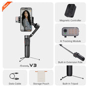 hohem Official V3 Smartphone Stabilizer Ai Face Tracking 3-Axis Phone Gimbal Built-in Selfie Stick Portable iPhone16/Samsung