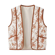 Loose Cotton Clothes Vest Women Sleeveless Floral Print Vest Womens Single Breasted Coat Warm Sleeveless Top Versatile Jackets