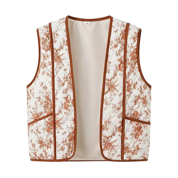 Loose Cotton Clothes Vest Women Sleeveless Floral Print Vest Womens Single Breasted Coat Warm Sleeveless Top Versatile Jackets