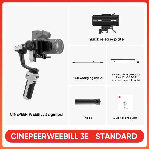 ZHIYUN Official CINEPEER WEEBILL 3E Camera Stabilizer Handheld Gimbal 3-Axis Cameras Gimbals for DSLR Mirrorless Cameras