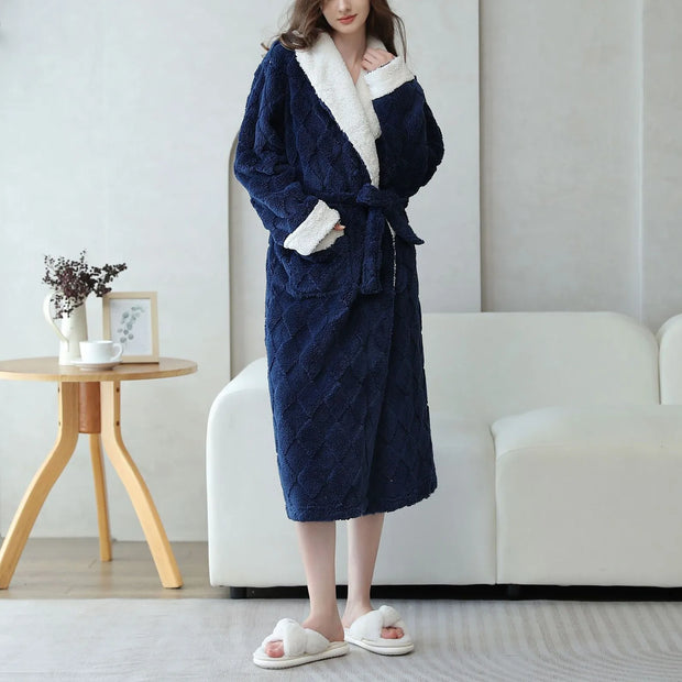 Women's Autumn Winter Plush Nightgown Pajamas Comfortable Cotton Velvet Nightgown Lapel Warm Home Clothes Bathrobe