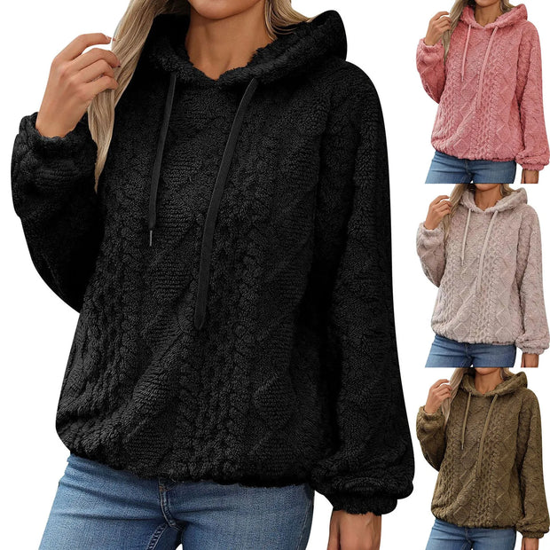 Fleece Pullover Women Trendy Ribbed Knit Hoodies Sweatshirt Fuzzy Warm Fashion Casual Pullover Women Clothing Oversized Clothes