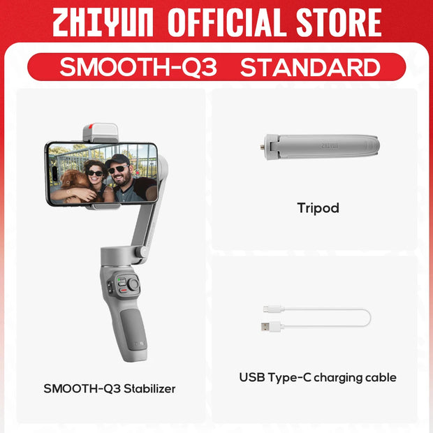 ZHIYUN Official SMOOTH Q3 Gimbal Smartphone 3-Axis Phone Gimbals Portable Stabilizer for iPhone 14 pro max/Xiaomi/Huawei