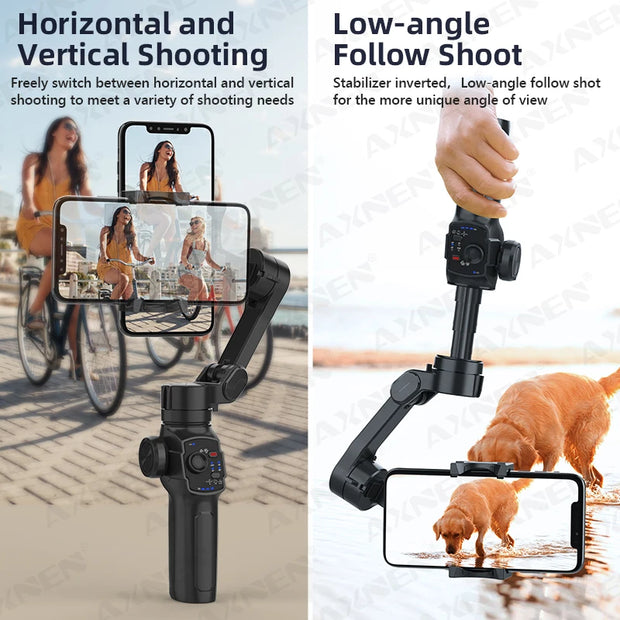 Newest AXNEN HQ4 3-Axis Handheld Gimbal, Optional AI Smart Tracking, Smartphone Stabilizer for iPhone 14 Pro Xiaomi Huawei Vlog