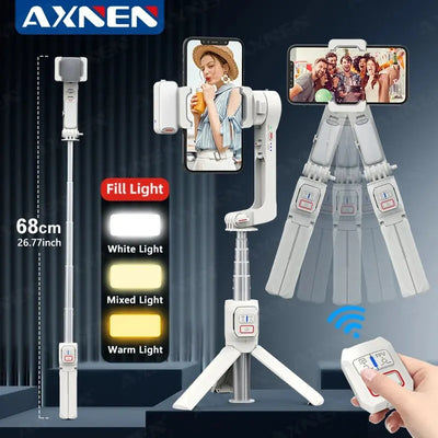 Handheld Gimbal Stabilizer Selfie Tripod with Fill Light for Smartphones