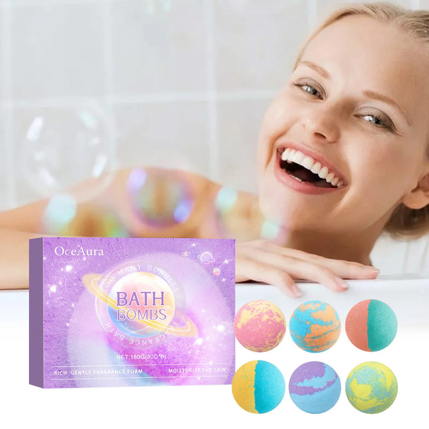 OceAura Bath Bombs Bubble Salt Bath Ball Fragrance Moisturize Nourish Skin Floral Fragrance Lasting Plant Clean Bath Ball 6pcs