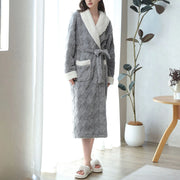 Women's Autumn Winter Plush Nightgown Pajamas Comfortable Cotton Velvet Nightgown Lapel Warm Home Clothes Bathrobe