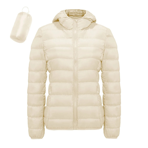 Women White Down Coat Jacket Warm Lightweight Hooded Windproof Winter Coat With Recycled Insulation Short Hooded Warm Clothes