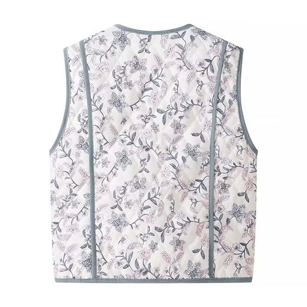 Loose Cotton Clothes Vest Women Sleeveless Floral Print Vest Womens Single Breasted Coat Warm Sleeveless Top Versatile Jackets