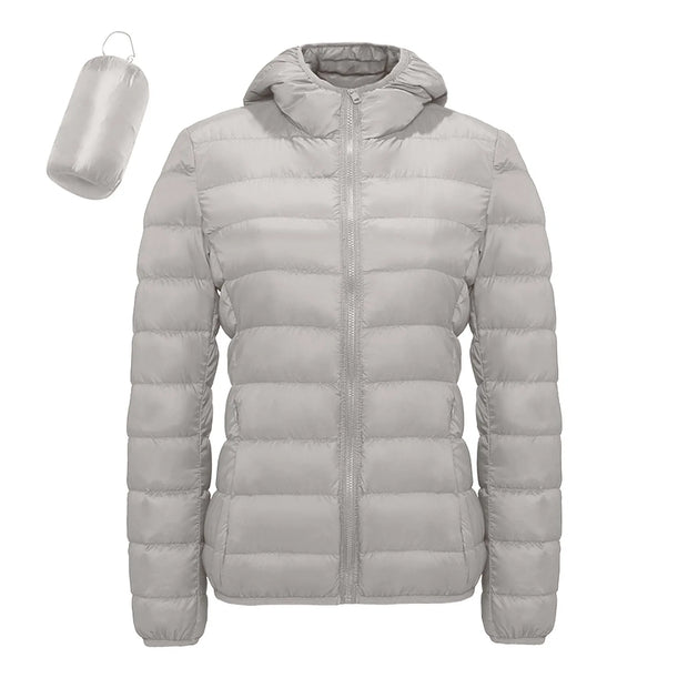 Women White Down Coat Jacket Warm Lightweight Hooded Windproof Winter Coat With Recycled Insulation Short Hooded Warm Clothes