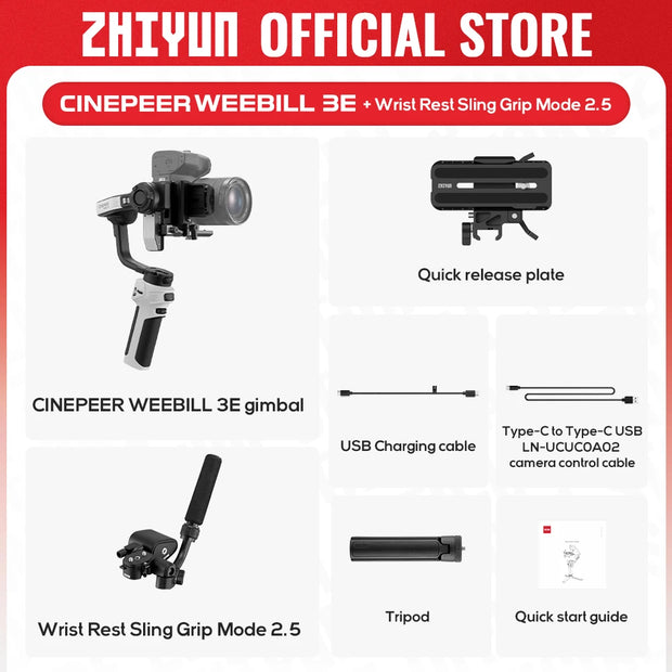 ZHIYUN Official CINEPEER WEEBILL 3E Camera Stabilizer Handheld Gimbal 3-Axis Cameras Gimbals for DSLR Mirrorless Cameras