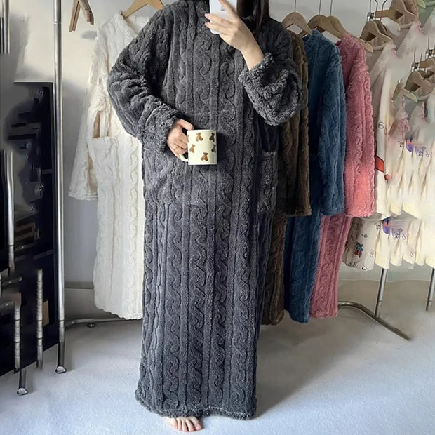 Women‘S New Items Nightgowns Home Clothes Warm Insulated Plus Size Homewear Plush Threaded Long Knee Length Winter Nightgown