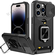 Case For iPhone 15 14 13 12 11 Pro Max Plus 8 7 Plus Mini SE Heavy duty protection with sliding camera cover and card clip Cover