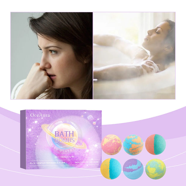 OceAura Bath Bombs Bubble Salt Bath Ball Fragrance Moisturize Nourish Skin Floral Fragrance Lasting Plant Clean Bath Ball 6pcs