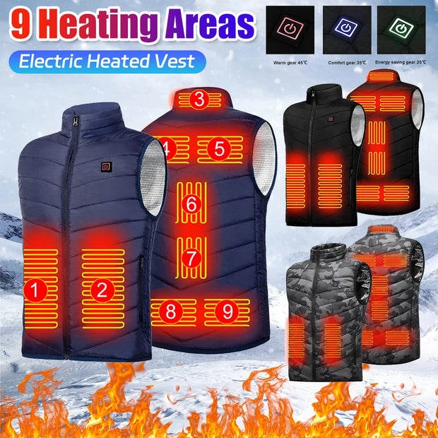 New 9 Heated Vest Jacket Fashion Men Women Coat Clothes Intelligent Electric Heating Thermal Warm Clothes Winter Heated Hunt