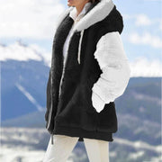 Women's Casual Fleece Jacket Hooded Pullover Autumn Winter Contrast Color Warm Lamb Wool Outwears With Pockets Winter Clothes