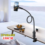 138cm Cell Phone Clip on Stand Holder with Grip Flexible Long Arm Gooseneck Lazy Bracket Mount Clamp for IPhone 15 Pro Max