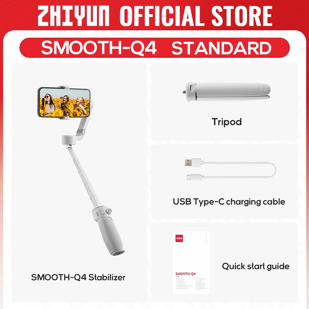 ZHIYUN Official Smooth Q4 Smartphone Gimbal 3-Axis Handheld Stabilizer Phone Gimbals for iPhone 15 pro max/HUAWEI/Samsung/Xiaomi