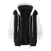 Women's Casual Fleece Jacket Hooded Pullover Autumn Winter Contrast Color Warm Lamb Wool Outwears With Pockets Winter Clothes