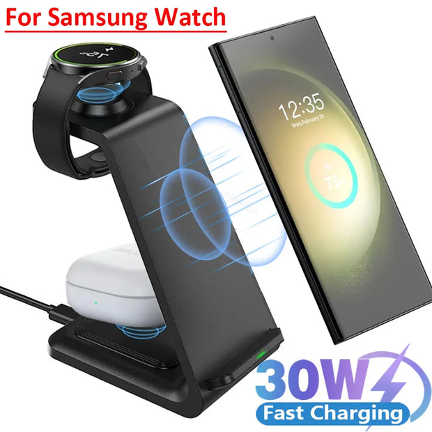 30W Wireless Travel Charger 3 in 1 For Samsung Galaxy S23 S22 Ultra Watch 6/5/4 Active 1 2 Buds 2 Pro/Pro Fast Charging Station