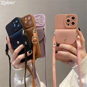 Wallet Leather Crossbody Neckband Lanyard Phone Case for iPhone 15 14 11 12 13 Pro Max X XS XR 7 8 Plus Luxury Card Holder Cover