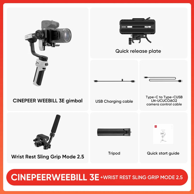 ZHIYUN Official CINEPEER WEEBILL 3E Camera Stabilizer Handheld Gimbal 3-Axis Cameras Gimbals for DSLR Mirrorless Cameras