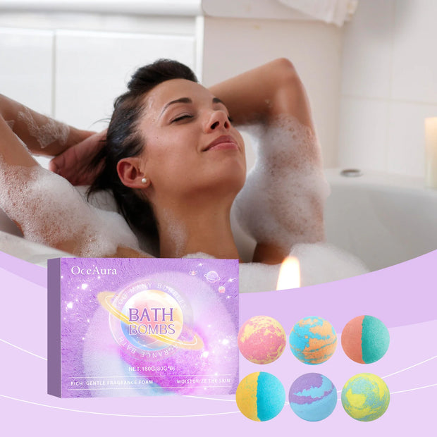 OceAura Bath Bombs Bubble Salt Bath Ball Fragrance Moisturize Nourish Skin Floral Fragrance Lasting Plant Clean Bath Ball 6pcs