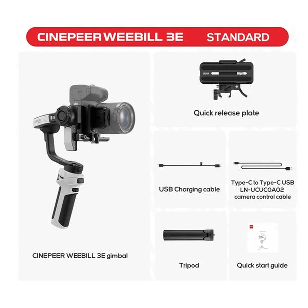 ZHIYUN Official CINEPEER WEEBILL 3E Handheld Camera Gimbal Stabilizer 3-Axis Cameras Gimbals for DSLR Mirrorless Cameras