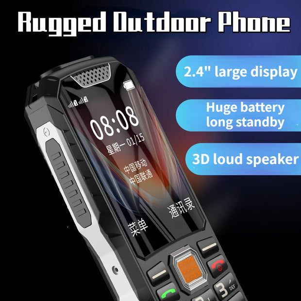 Low Price Rugged Outdoor Push Button Cellphone Shockproof Durable Two Torch Elderly Cheap Mobile Phone Large Capacity Big Screen
