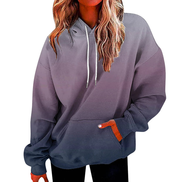 Oversized Hoodies Women Gradient Color Loose Fit Sports Sweatshirt Female Warm Plush Drawstring Hooded Pullovers Winter Clothes