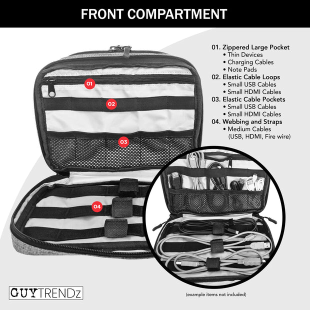 Tech Organizer Case | Electronics Gear Organizer for Cables;  Devices;  Thumb Drives;  Connectors;  USB;  HDMI;  Mouses;  Hard Drives;  Battery Chargers;  Phones