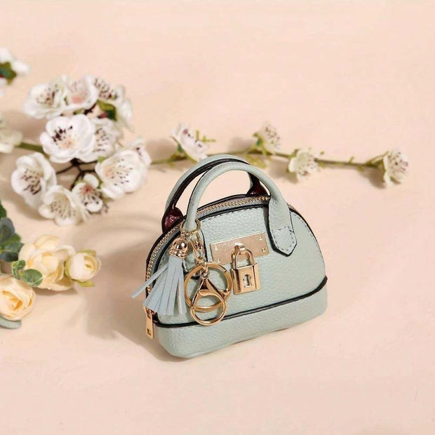 Mini Tote Bag Keychain Coin Purse Pu Leather Key Chain Small Change Purse for Women Keychain Pouch Mini Makeup Bag Cute Zipper Coin Purse Small Wallets