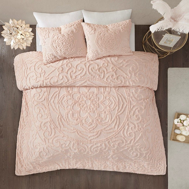 3-Piece Tufted Cotton Chenille Medallion Comforter Set