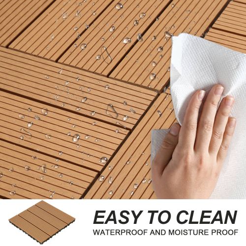 Wood Plastic Composite Deck Tiles Set of 20pcs, Composite Decking Resist Rust, Water, Weather, Indoor&Outdoor, Easy to DIY & Maintain, Ideal for Patios, Balconies, Rooftops, Decks, 12x12in