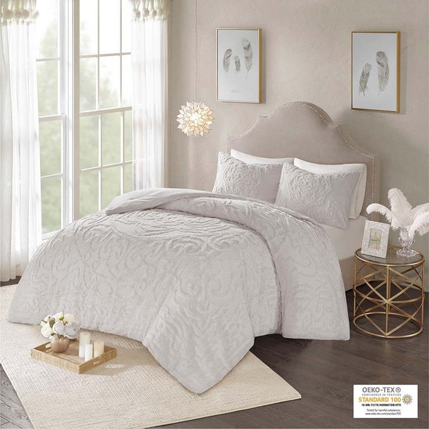 3-Piece Tufted Cotton Chenille Medallion Comforter Set