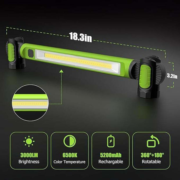 Work Light, 2500LM Bright LED Work Lights, 5200mAh Rechargeable Magnetic Underhood Work Light with Hooks, Cordless Battery Powered Mechanic Light for Car Repairing/Inspection/Garage/Workshop/Emergency