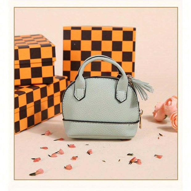 Mini Tote Bag Keychain Coin Purse Pu Leather Key Chain Small Change Purse for Women Keychain Pouch Mini Makeup Bag Cute Zipper Coin Purse Small Wallets