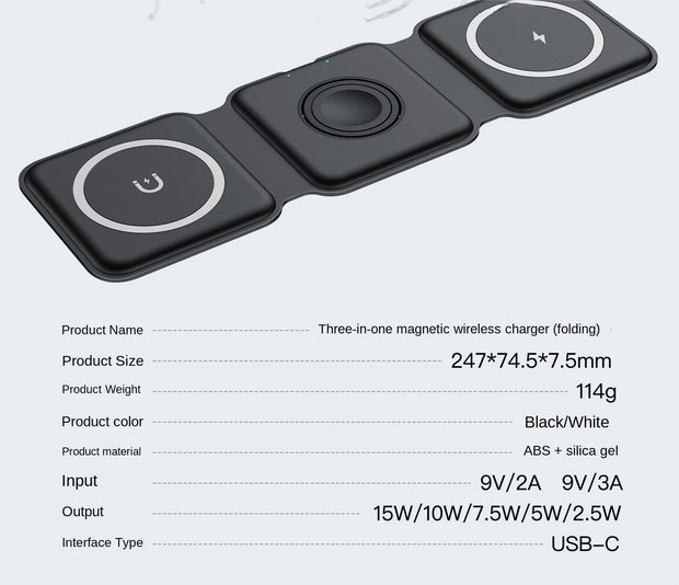 Travel 3 in 1 Charging Station for Multiple Devices Apple Compatible Folding Magnetic Charger